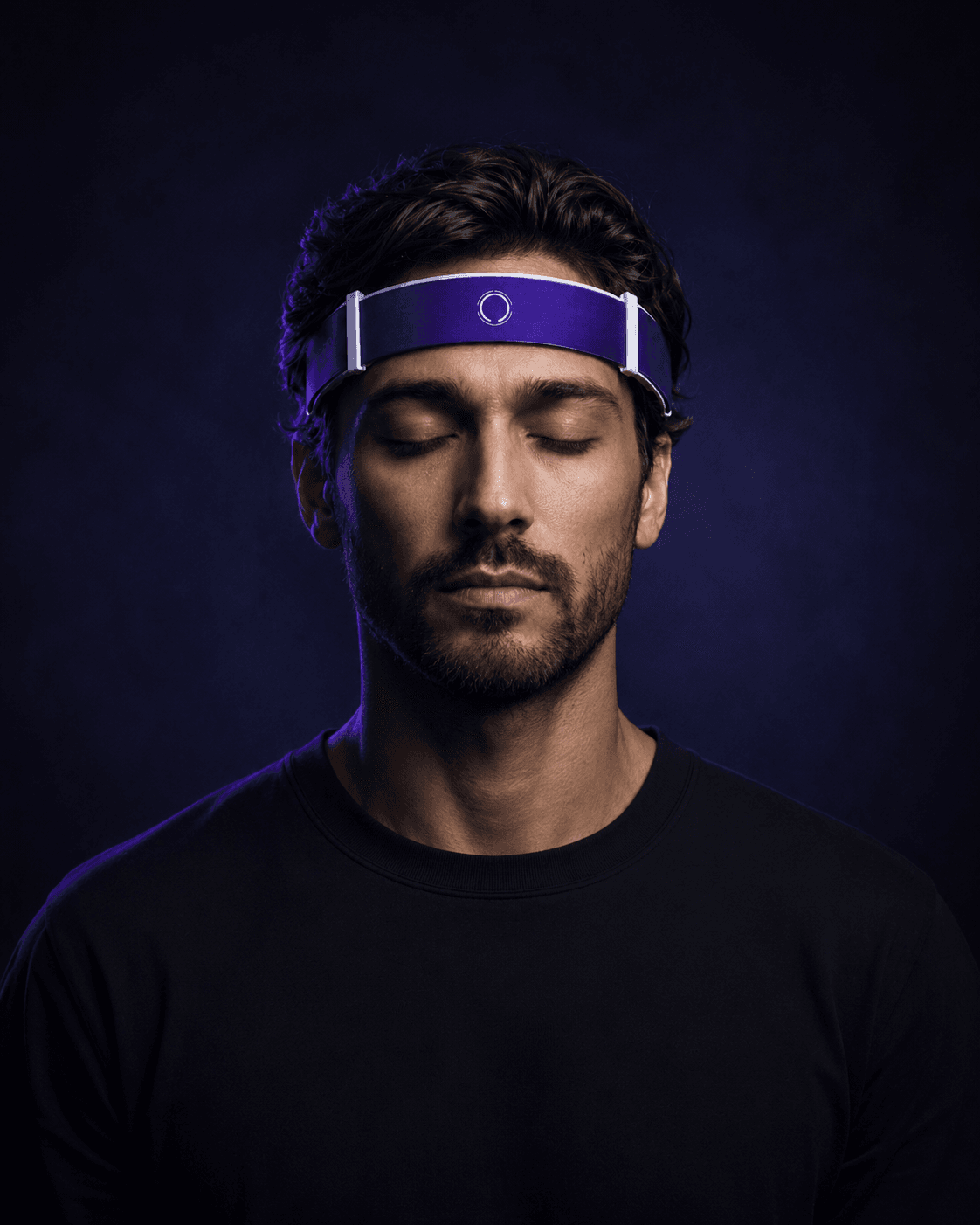 Person wearing ONERGY headband with eyes closed